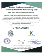 Recognition Letter from Kongu Engineering College, Perundurai for Best Rainwater harvesting award.